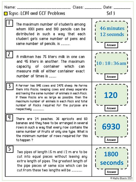 lcm and gcf worksheet word problems